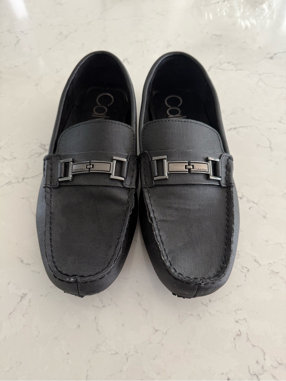 Calvin Klein Charcoal Black Metal-Bit Driving Loafers